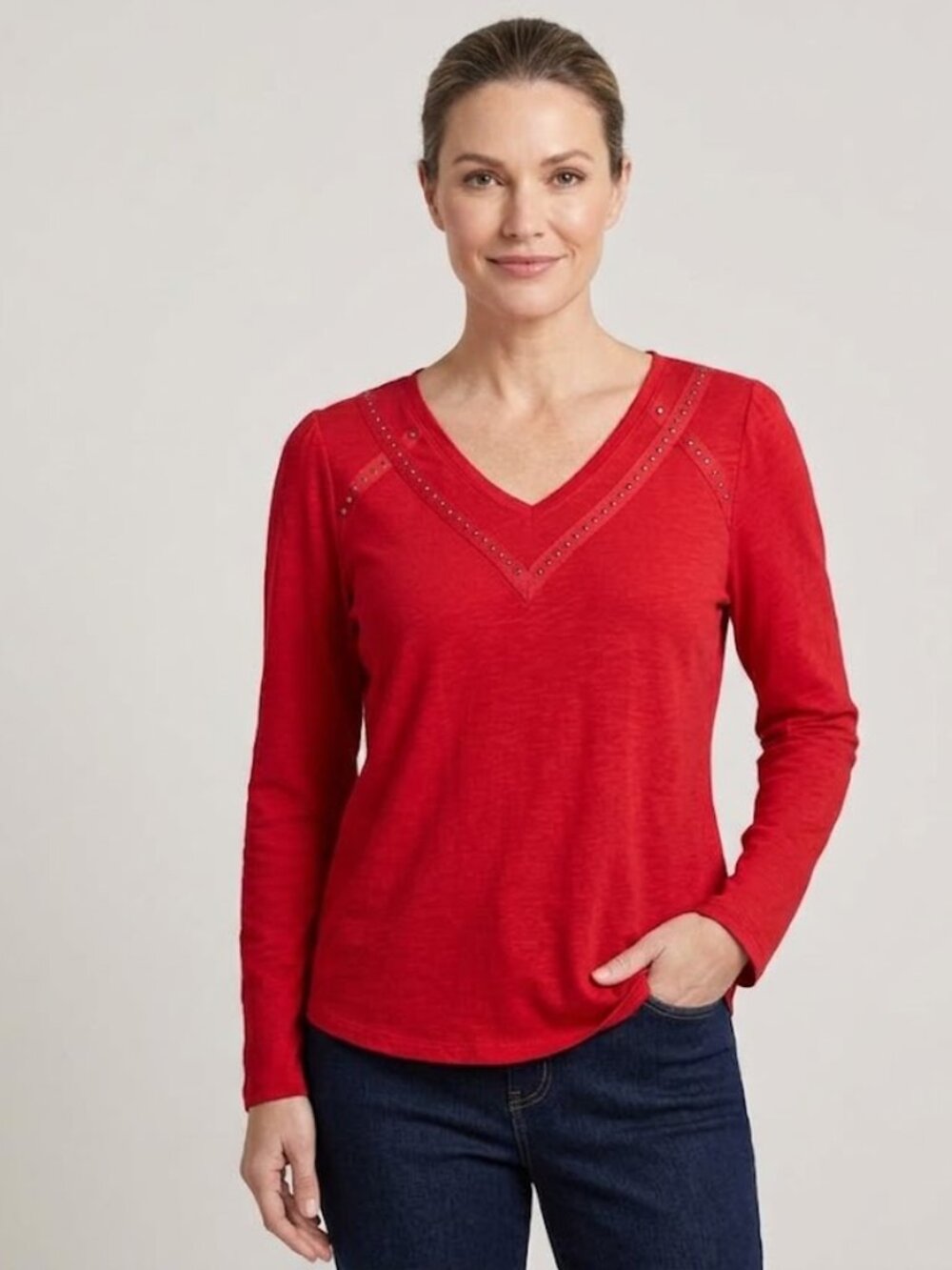 Chico's Red long sleeve top with stud details size large